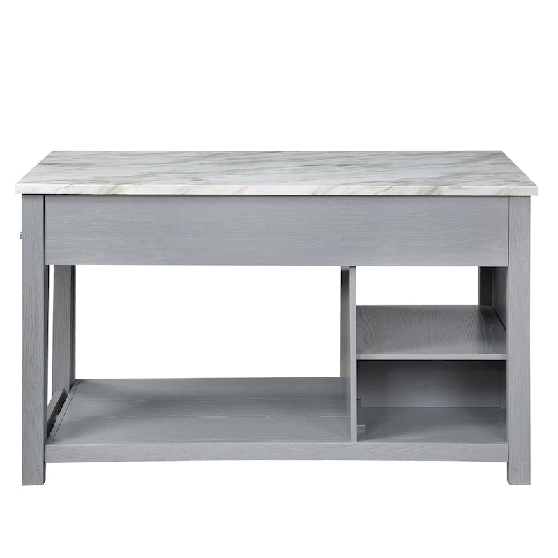 Farmhouse Wood Multi-Storage Kitchen Island with Faux Marble Top