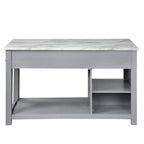 Farmhouse Wood Multi-Storage Kitchen Island with Faux Marble Top