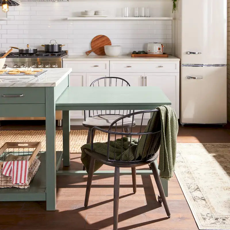 Farmhouse Wood Multi-Storage Kitchen Island with Faux Marble Top