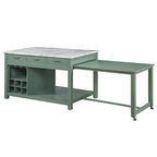 Farmhouse Wood Multi-Storage Kitchen Island with Faux Marble Top