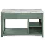 Farmhouse Wood Multi-Storage Kitchen Island with Faux Marble Top