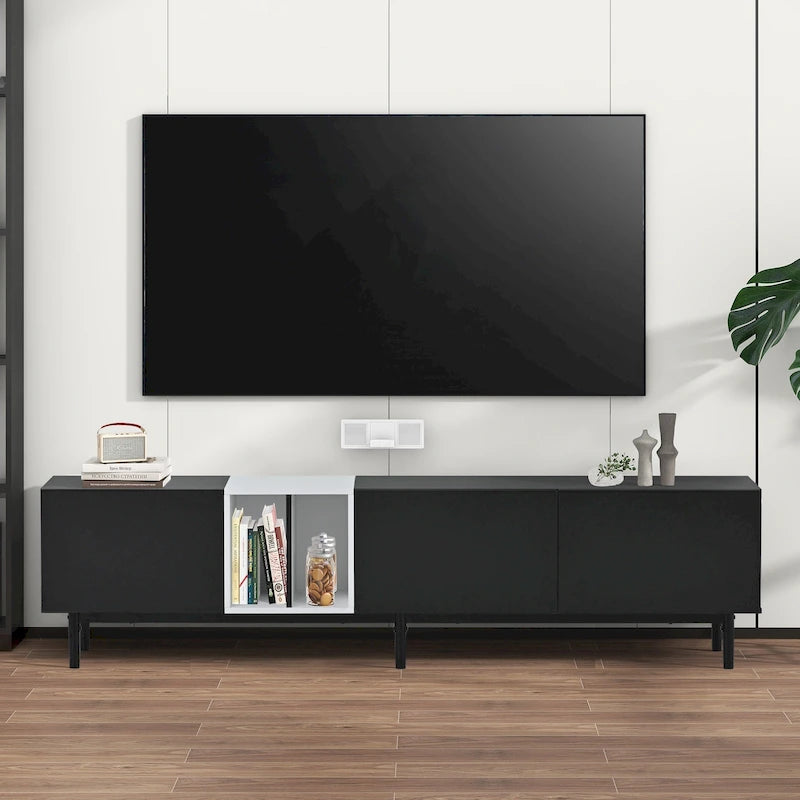 TV Stand for TVs Up to 80 Inches with 3 Drop-Down Doors and Large Storage Cabinet