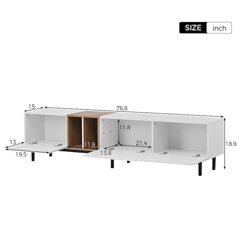 TV Stand for TVs Up to 80 Inches with 3 Drop-Down Doors and Large Storage Cabinet