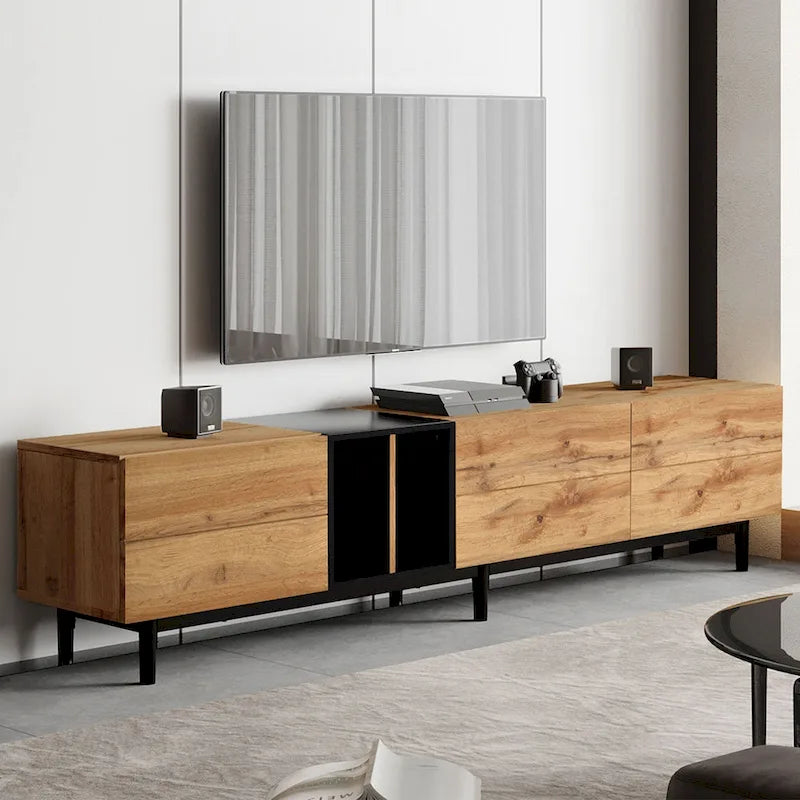 TV Stand for TVs Up to 80 Inches with 3 Drop-Down Doors and Large Storage Cabinet