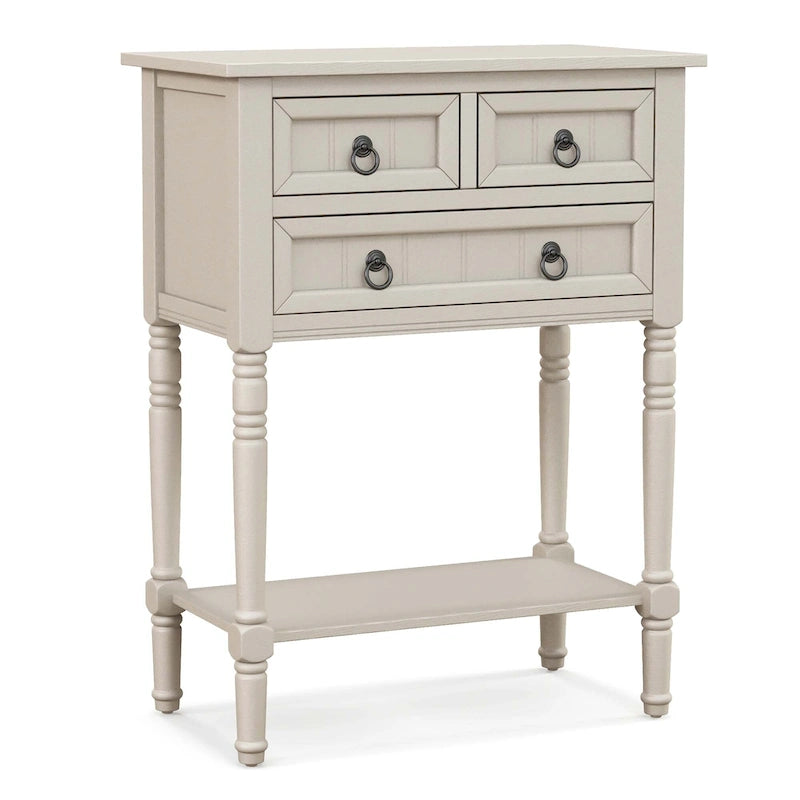 2-Tier Side Table with 3 Drawers and Open Shelf