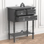 2-Tier Side Table with 3 Drawers and Open Shelf