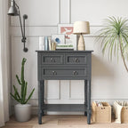 2-Tier Side Table with 3 Drawers and Open Shelf
