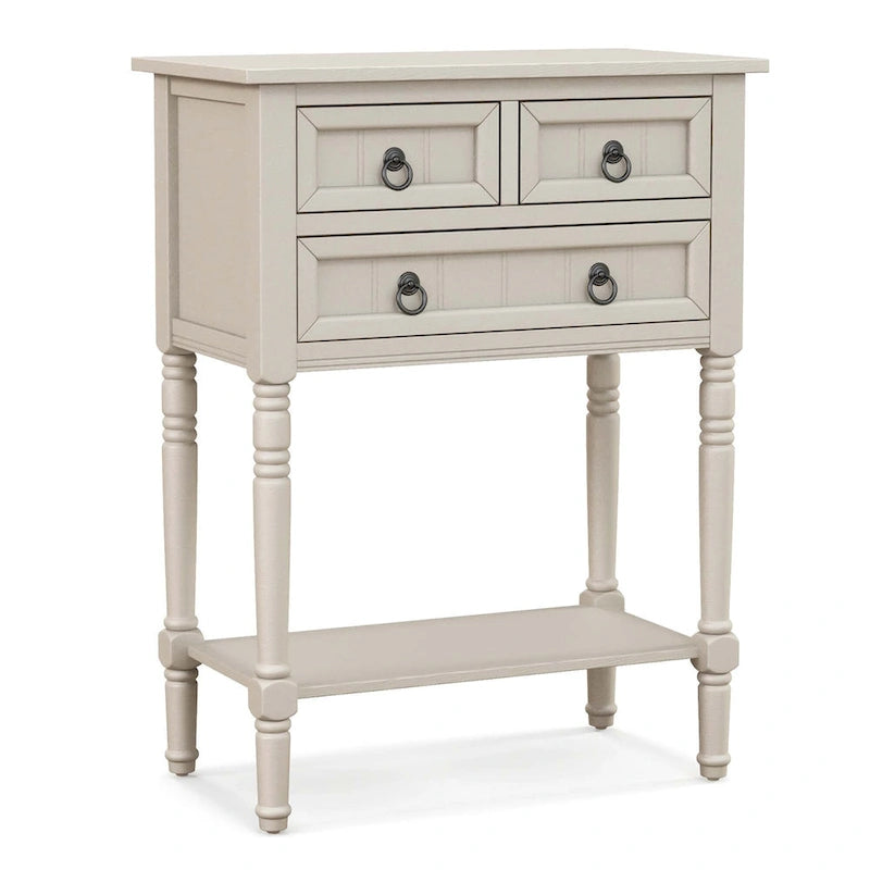 2-Tier Side Table with 3 Drawers and Open Shelf