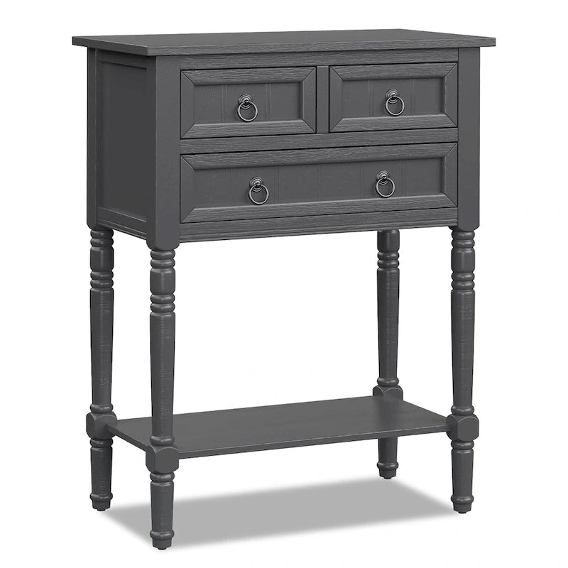 2-Tier Side Table with 3 Drawers and Open Shelf
