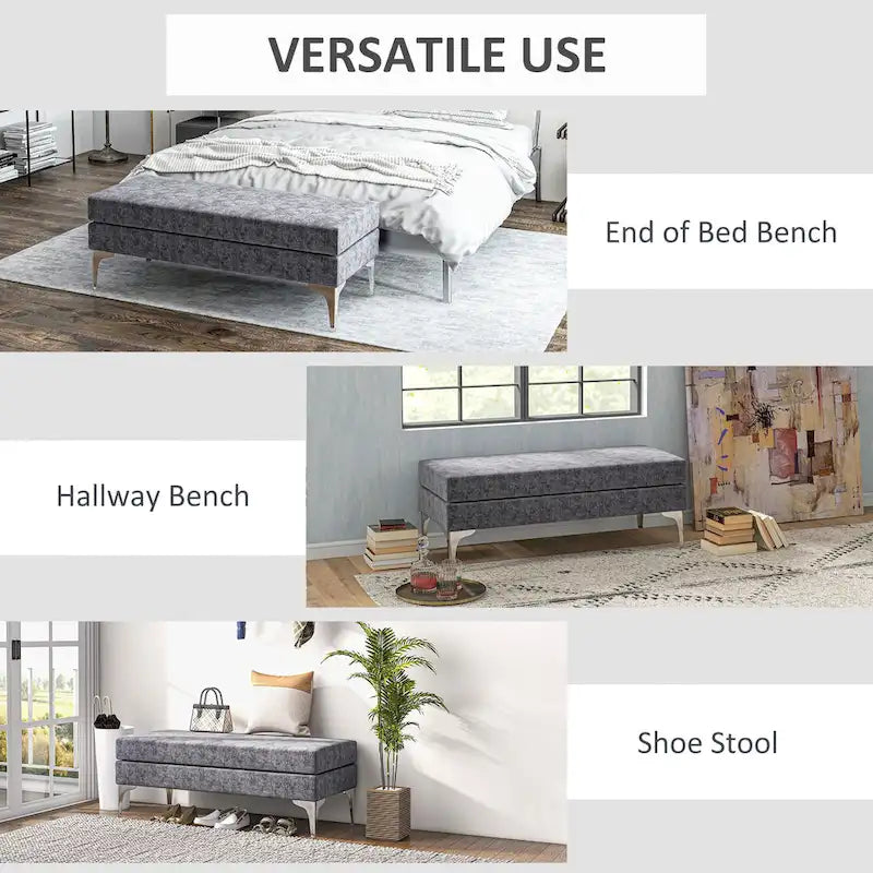 48" Upholstered Bench with Double Layer Cushions and Steel Legs