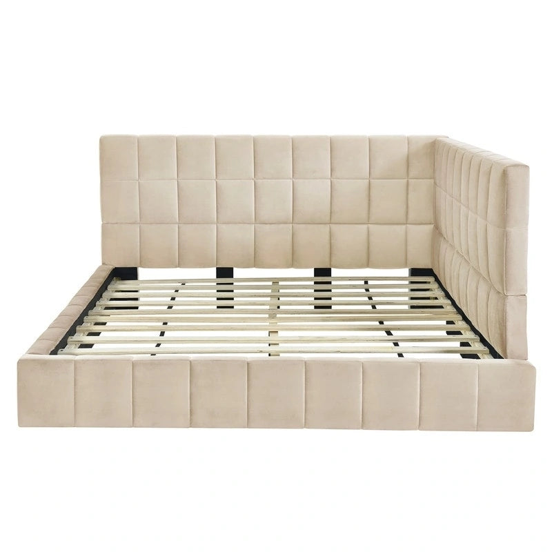 Full Size Upholstered Daybed with L-Shaped Headboard