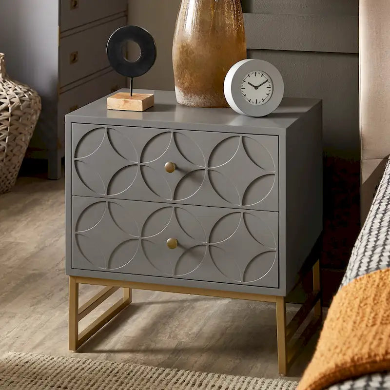 Arched Diamond 2-Drawer Gold Metal End Table