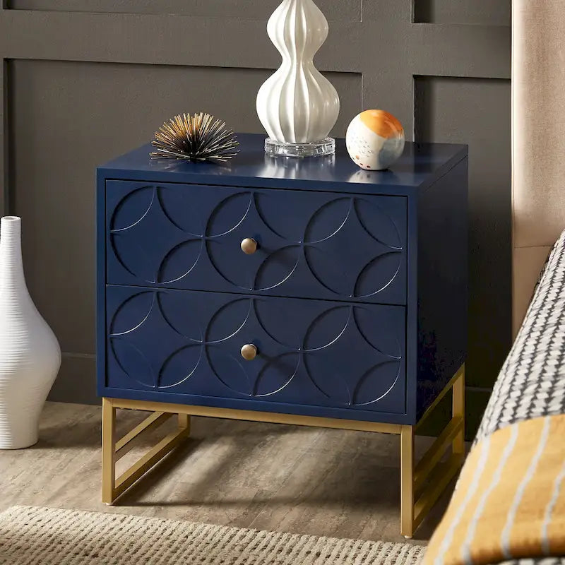 Arched Diamond 2-Drawer Gold Metal End Table