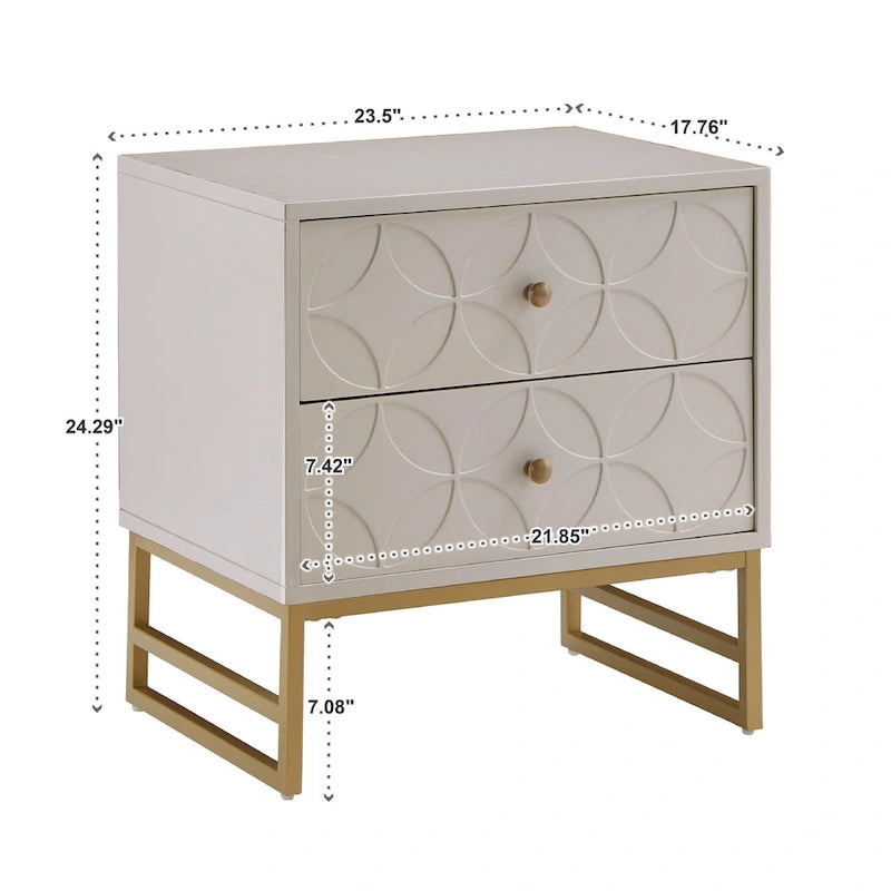 Arched Diamond 2-Drawer Gold Metal End Table