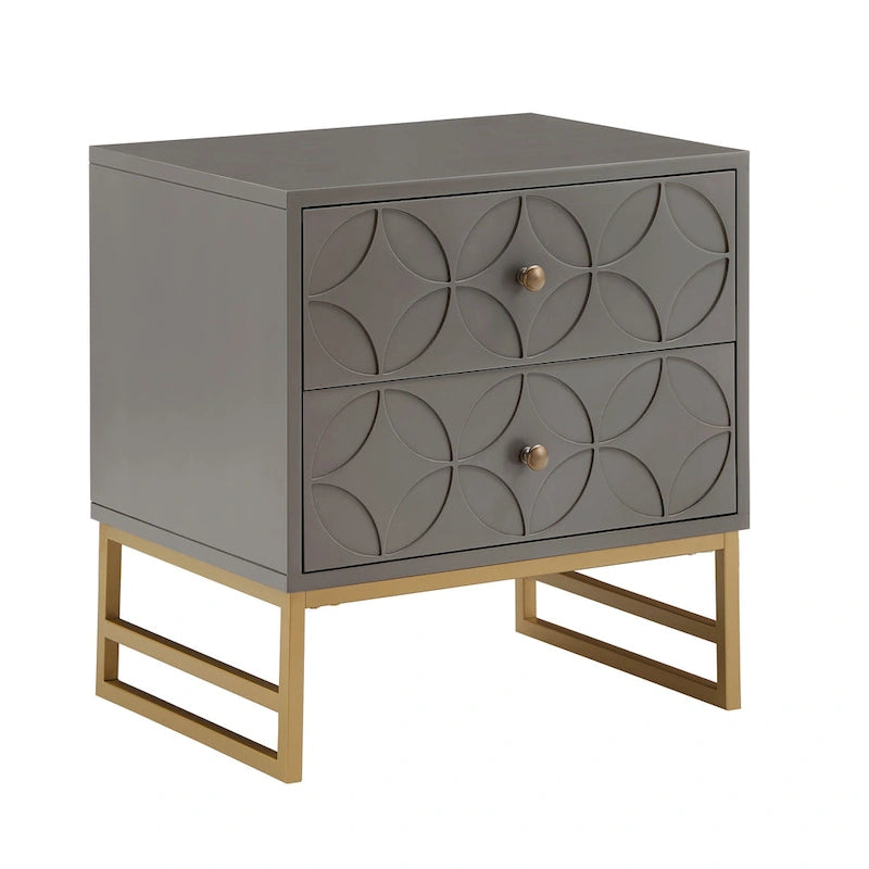 Arched Diamond 2-Drawer Gold Metal End Table