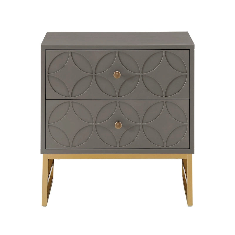 Arched Diamond 2-Drawer Gold Metal End Table