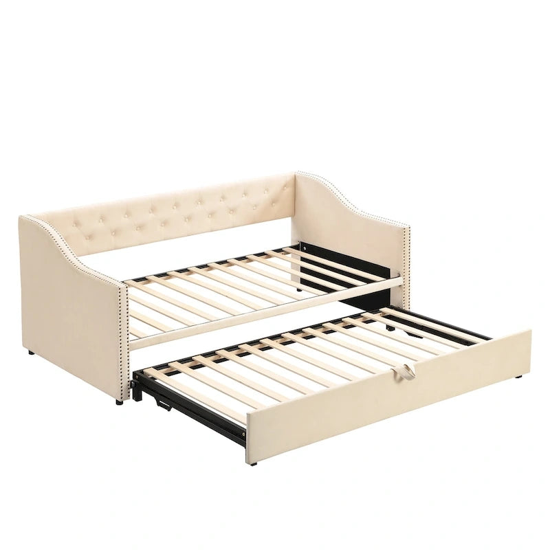 Twin Size Upholstered Daybed with Pop-Up Trundle