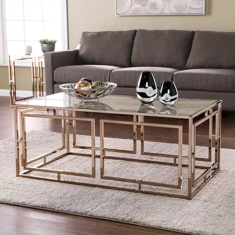 SEI Furniture Simons Rectangular Geometric Faux Marble Coffee Table