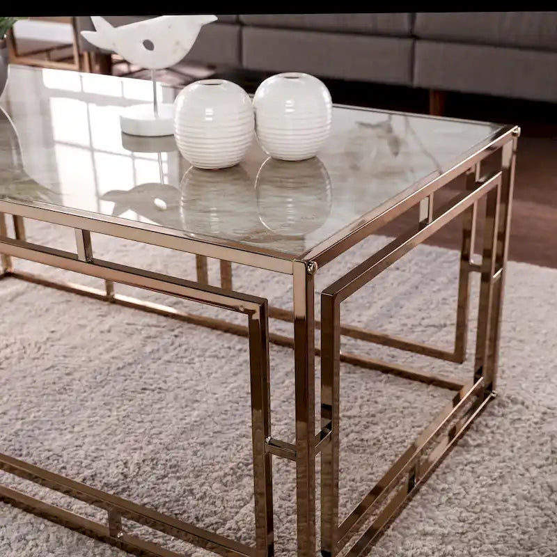 Rechteckiger Couchtisch mit Glasplatte in Marmoroptik