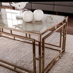 Rechteckiger Couchtisch mit Glasplatte in Marmoroptik