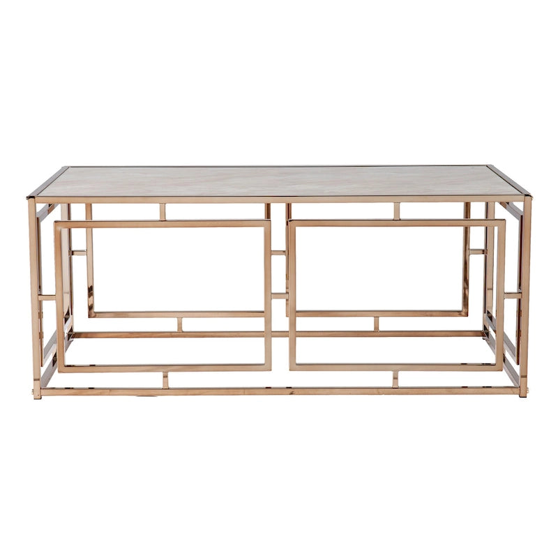Rechteckiger Couchtisch mit Glasplatte in Marmoroptik