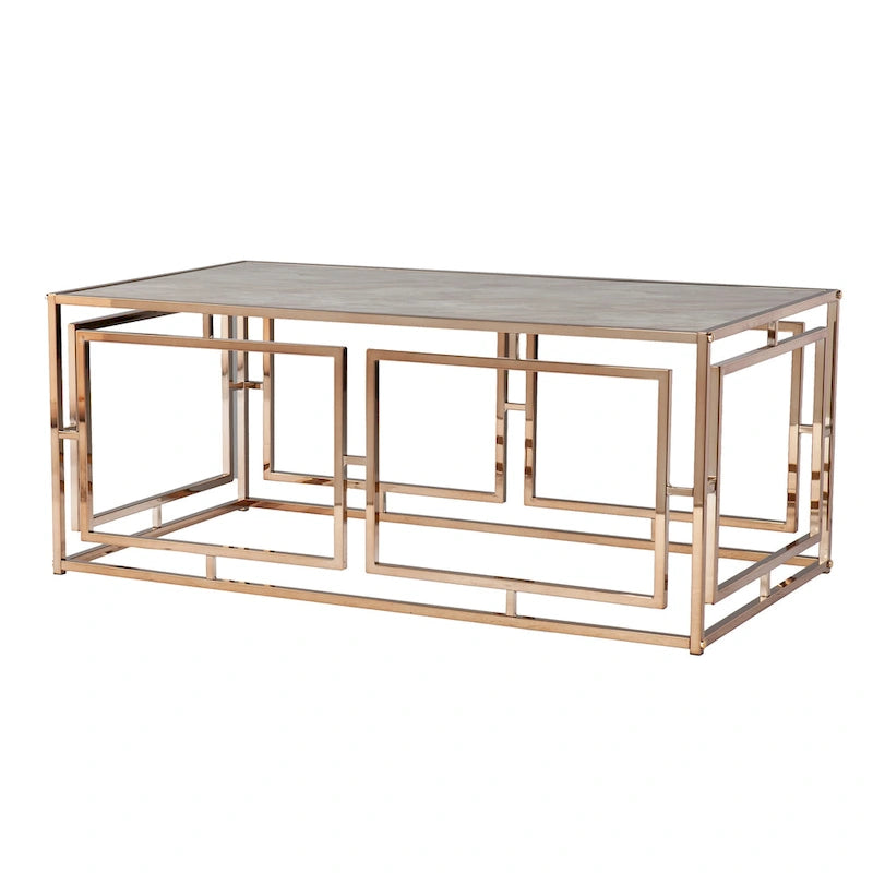 Rectangular Faux Marble Glass-Top Coffee Table