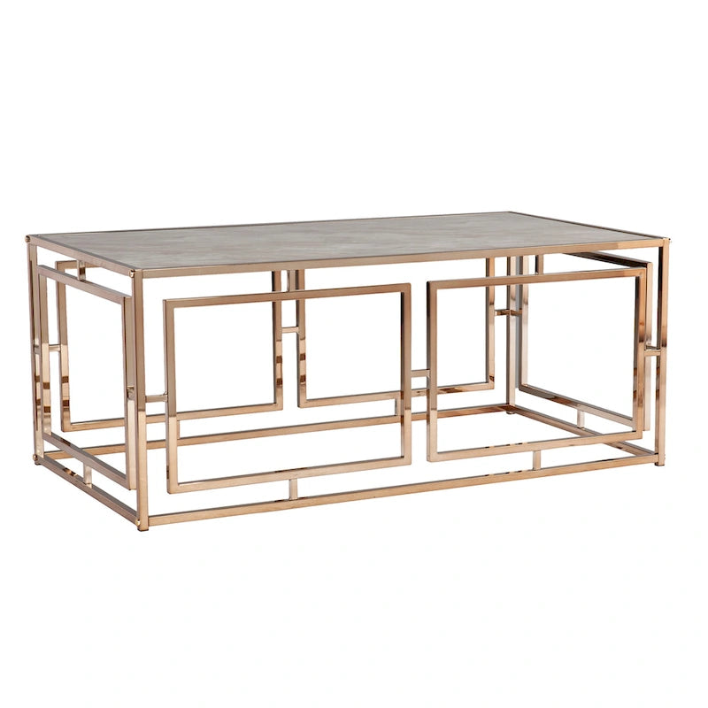 Rechteckiger Couchtisch mit Glasplatte in Marmoroptik