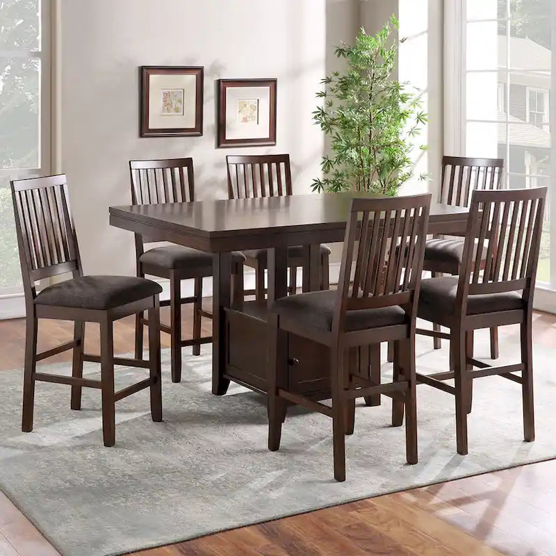Counter Height Dining Table with Storage Pedestal Base