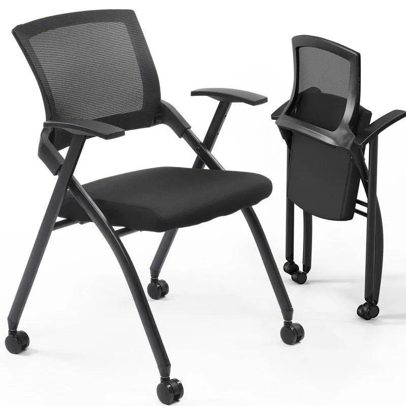 Stackable Folding Office Chair with Wheels and Mesh Back