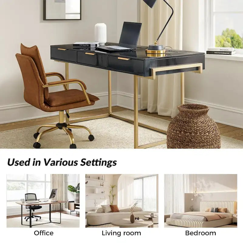 3-Drawer Desk with USB Ports and Outlet