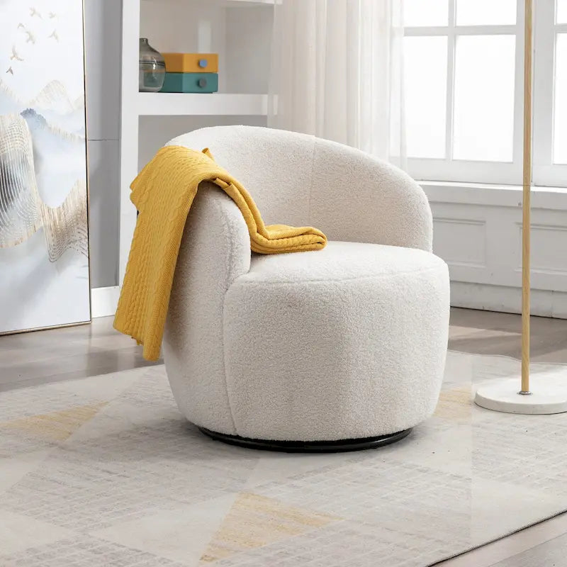 Teddy Fabric Swivel Accent Chair with Round Metal Base