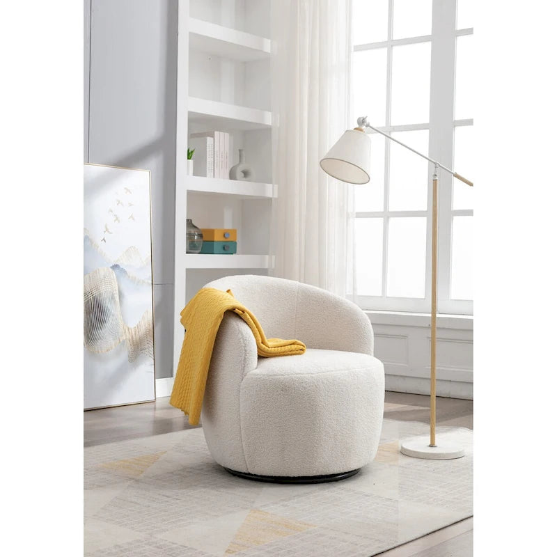 Teddy Fabric Swivel Accent Chair with Round Metal Base