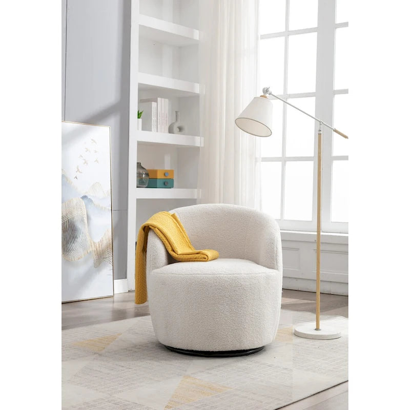 Teddy Fabric Swivel Accent Chair with Round Metal Base