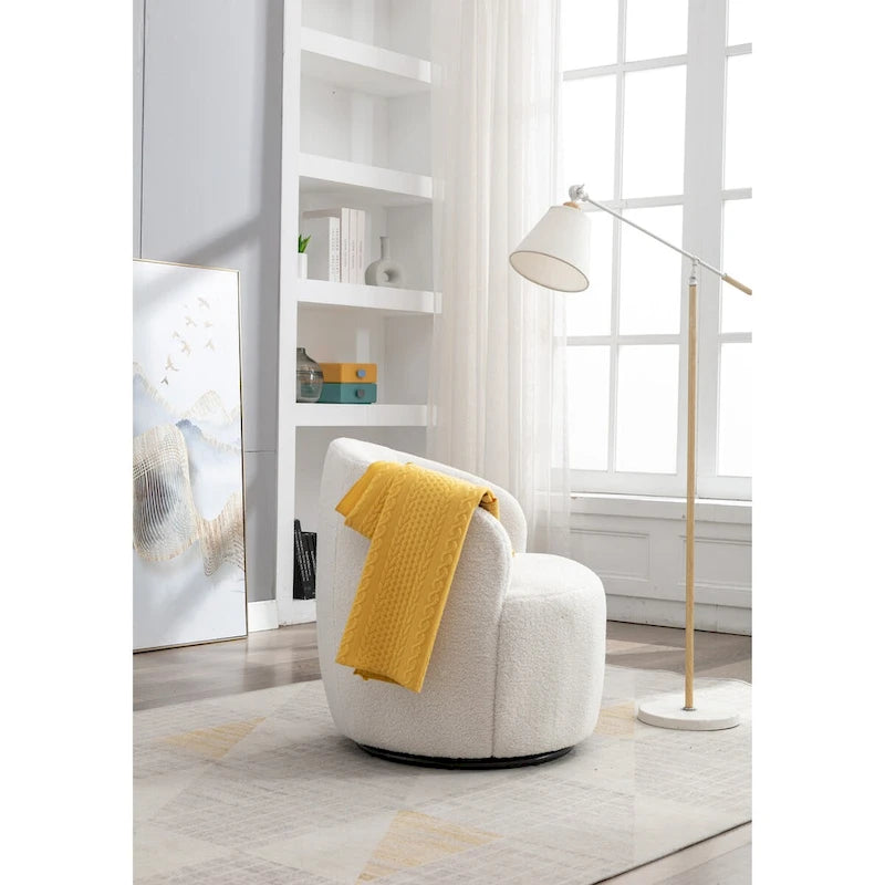 Teddy Fabric Swivel Accent Chair with Round Metal Base