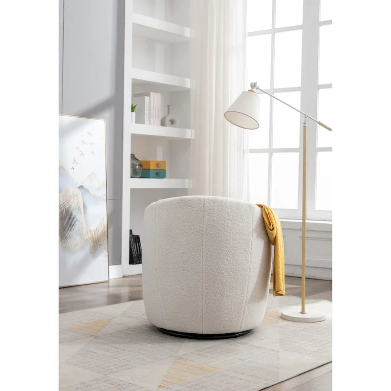 Teddy Fabric Swivel Accent Chair with Round Metal Base