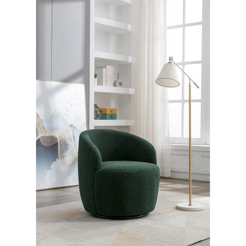 Teddy Fabric Swivel Accent Chair with Round Metal Base
