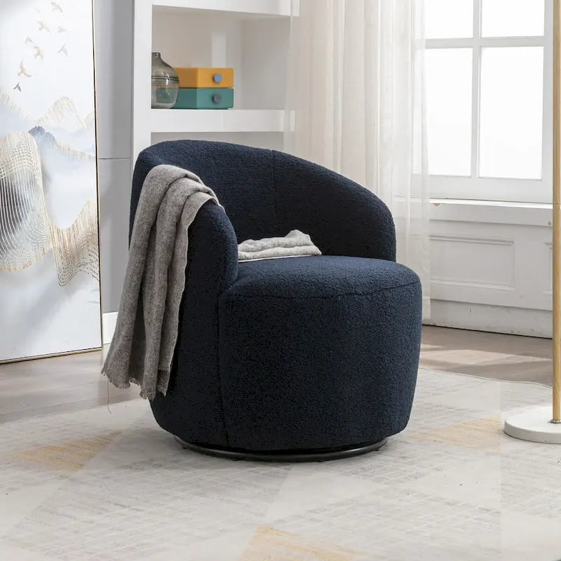 Teddy Fabric Swivel Accent Chair with Round Metal Base