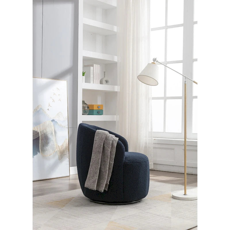 Teddy Fabric Swivel Accent Chair with Round Metal Base
