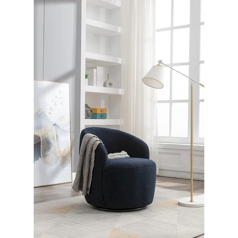 Teddy Fabric Swivel Accent Chair with Round Metal Base