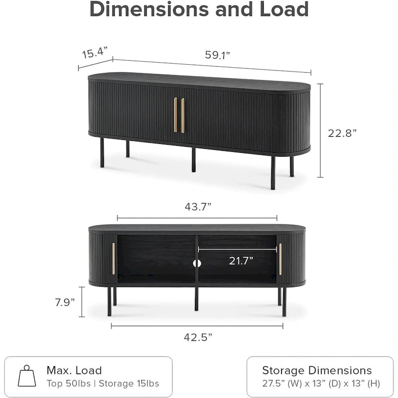 59" Tambour TV Stand with Fluted Entertainment Center