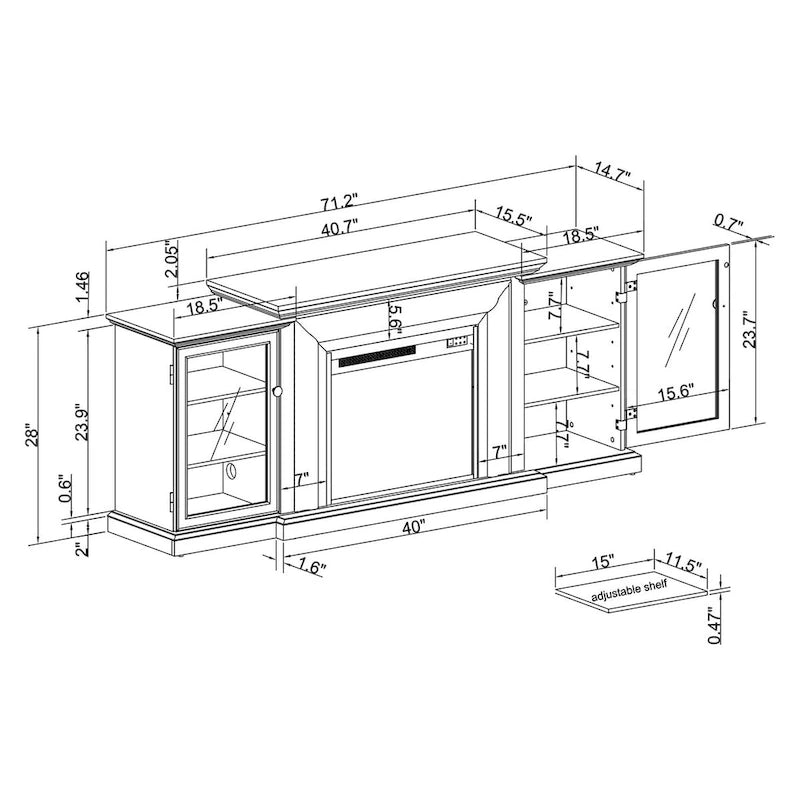 TV Stand with Electric Fireplace - Fits TVs up to 70 inches - 71W x 30H x 15.5D