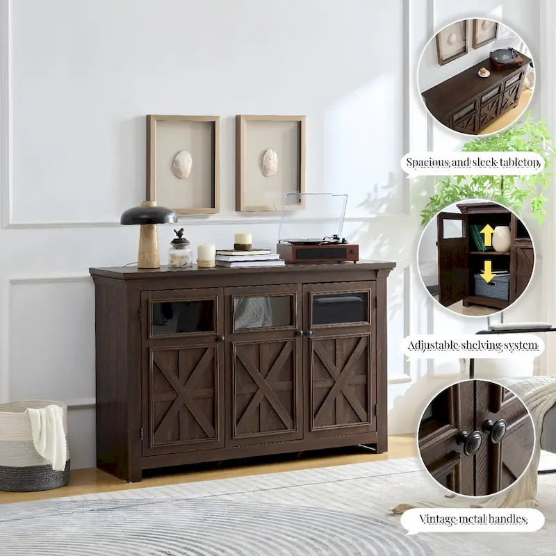 53-inch Farmhouse Buffet Cabinet with Adjustable Shelves