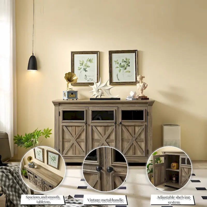 53-inch Farmhouse Buffet Cabinet with Adjustable Shelves