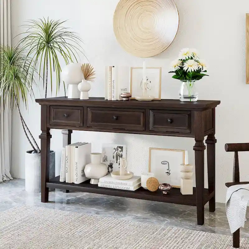 Console Table with 3 Drawers and Bottom Shelf