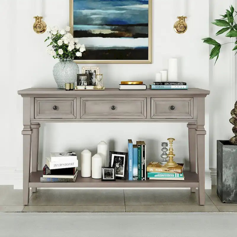 Console Table with 3 Drawers and Bottom Shelf