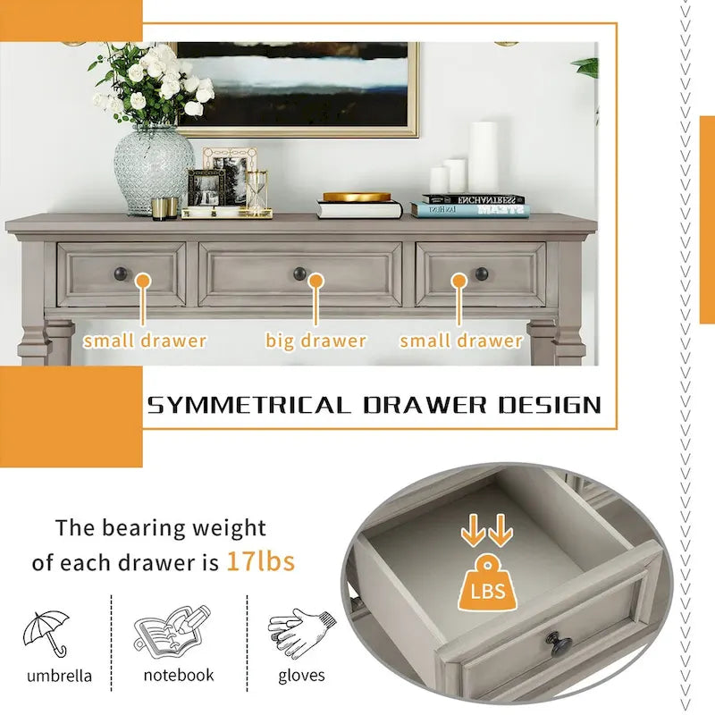 Console Table with 3 Drawers and Bottom Shelf