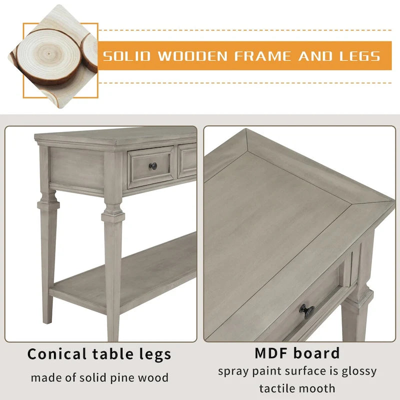 Console Table with 3 Drawers and Bottom Shelf
