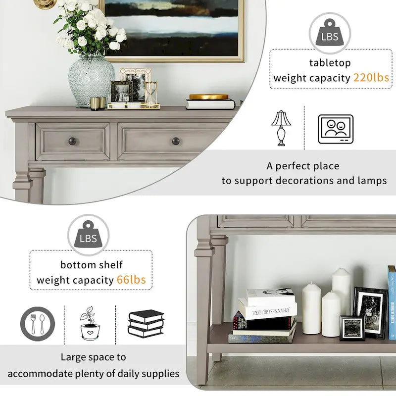 Console Table with 3 Drawers and Bottom Shelf