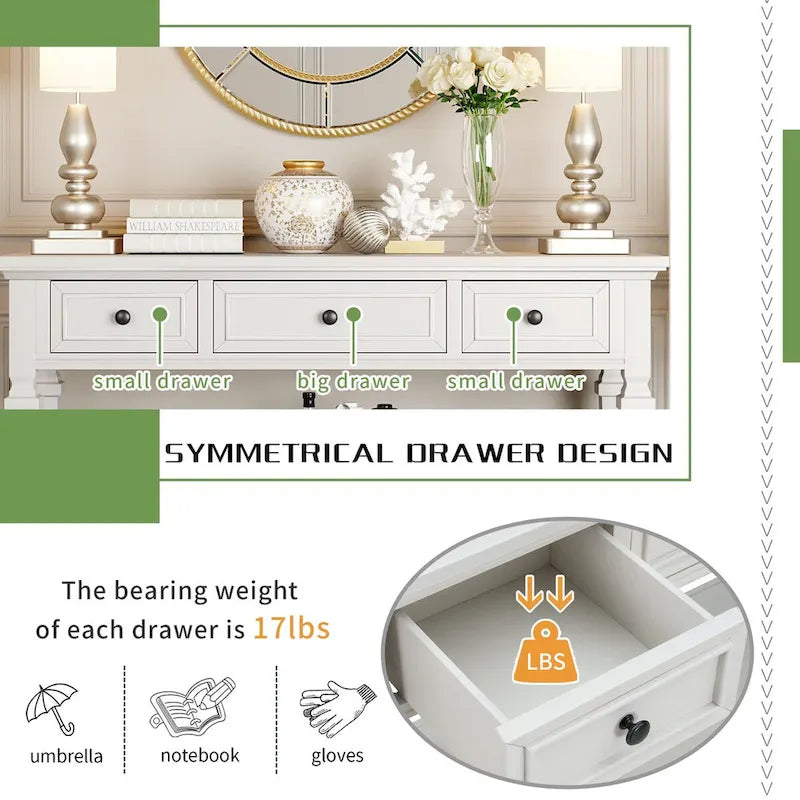 Console Table with 3 Drawers and Bottom Shelf