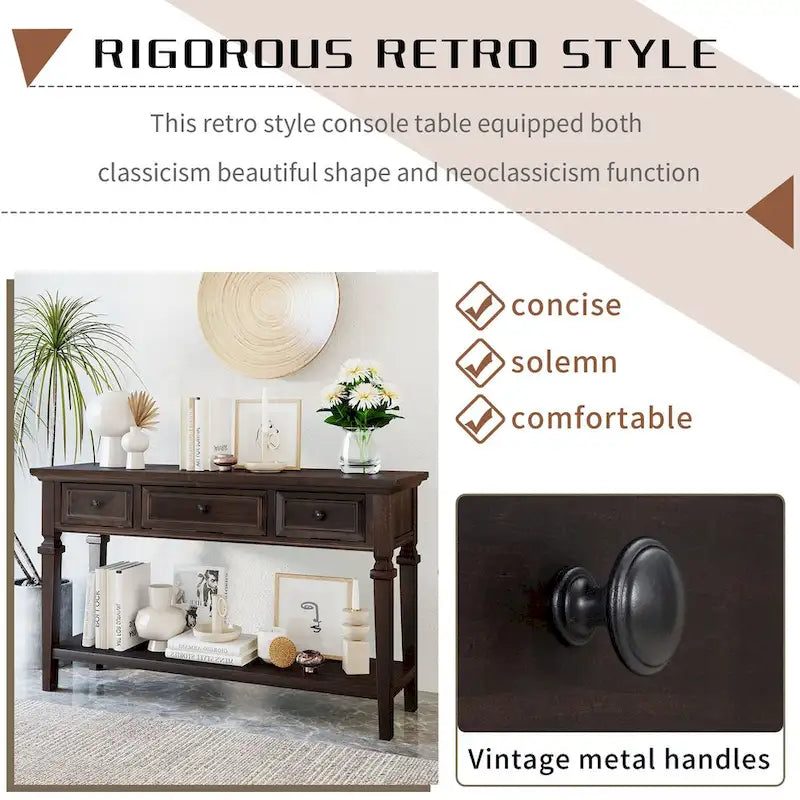 Console Table with 3 Drawers and Bottom Shelf